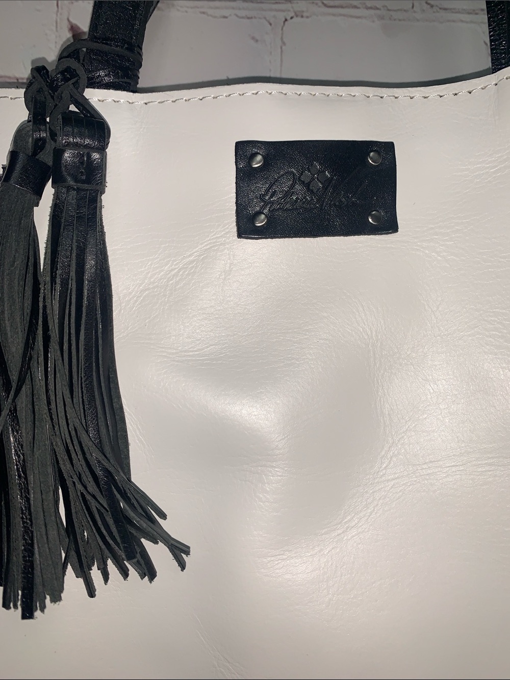 Patricia Nash Toscano White Black Colorblock Leather Tote Bag - Picture 4 of 7